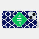 Navy White Marokkaner #5 Emerald 3 Initial Monogra Case-Mate iPhone Hülle (Rückseite (Horizontal))