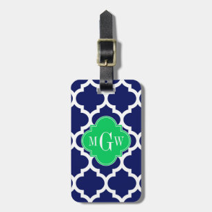 Navy White Marokkaner #5 Emerald 3 Initial Monogra Gepäckanhänger