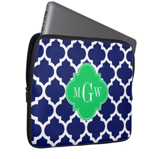 Navy White Marokkaner #5 Emerald 3 Initial Monogra Laptopschutzhülle (Vorne Rechts)
