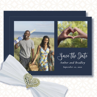 Navy White Minimal Classic QR Code Save the Date Einladung