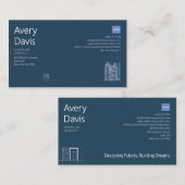 Navy & White Minimalistisch Blueprint Visitenkarte (Vorne/Hinten)