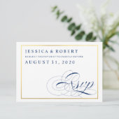 Navy & White mit Imitats Gold Wedding RSVP Card Karte (Stehend Vorderseite)