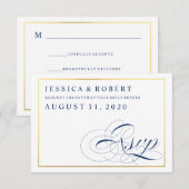 Navy & White mit Imitats Gold Wedding RSVP Card Karte (Vorne/Hinten)
