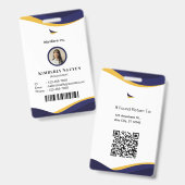 Navy & White Modern Personalized ID Card Badge Ausweis (Vorder- & Rückseite)