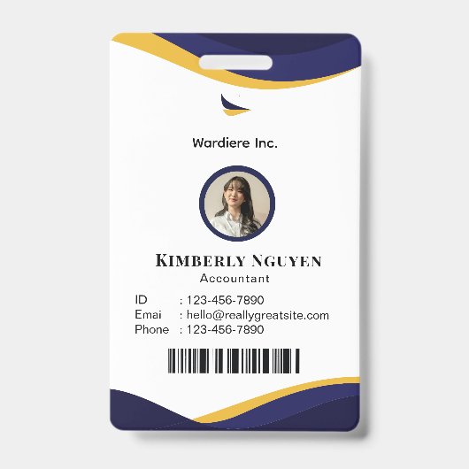 Navy & White Modern Personalized ID Card Badge Ausweis (Vorderseite)