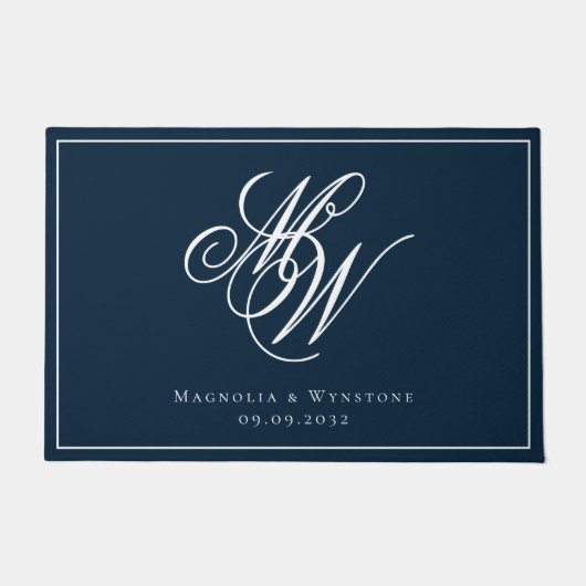 Navy White Monogram Couple Fußmatte (Vorderseite)
