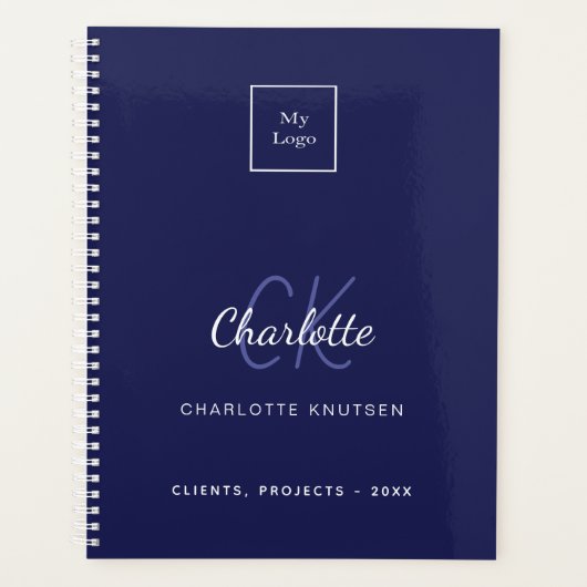 Navy-White-Monogram-Firmenlogo Planer (Vorderseite)