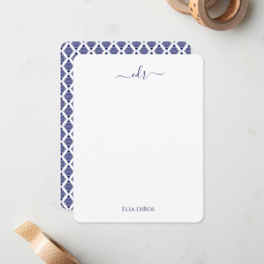 Navy/White Monogram Note Card Mitteilungskarte (Vorderseite/Rückseite Beispiel)