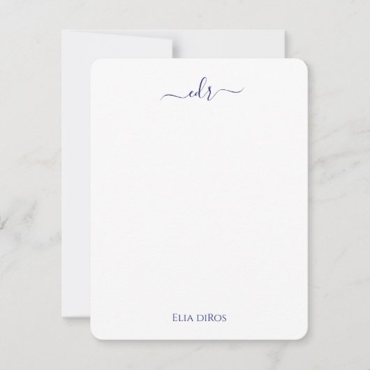 Navy/White Monogram Note Card Mitteilungskarte (Vorderseite)