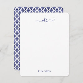 Navy/White Monogram Note Card Mitteilungskarte