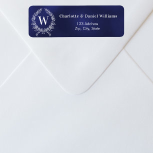 Navy-White-Monogramm-Kranz-Rücksendeadresse
