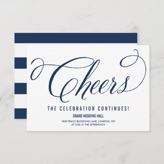 Navy & White Mr. & Mrs. Elegant Script Empfang Begleitkarte (Vorne/Hinten)