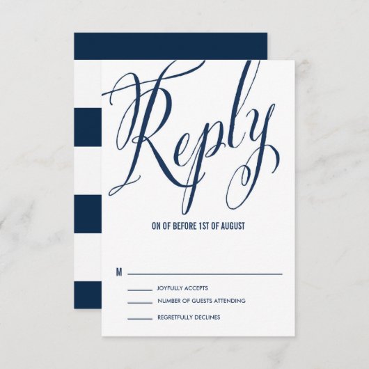 Navy & White Mr. & Mrs. Elegant Script UAWG RSVP Karte (Vorne/Hinten)