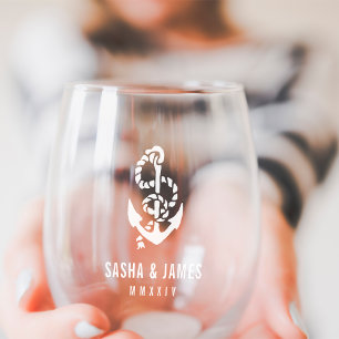 Navy & White Nautic Rope & Anchor Gastgeschenk Hoc Weinglas Ohne Stiel