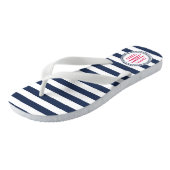 Navy & White Nautical Strip mit rosa Monogramm Badesandalen (Schrägansicht)