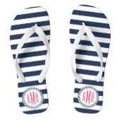 Navy & White Nautical Strip mit rosa Monogramm Badesandalen (Fußbett)