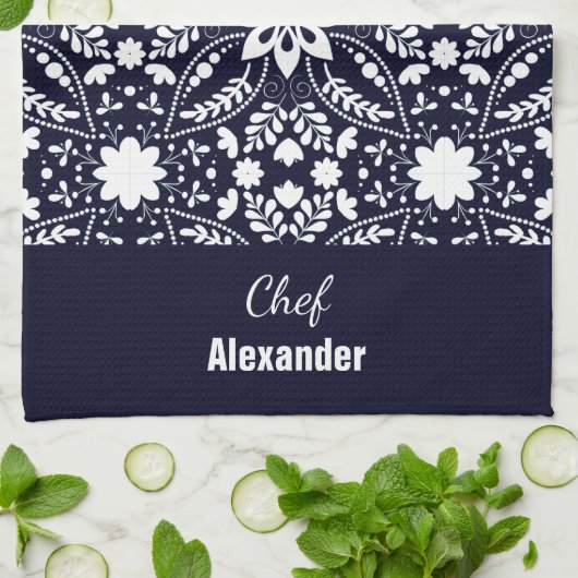 Navy White Nordic Follower Muster Geschirrtuch (Gefaltet)