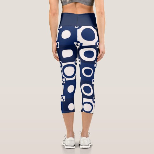Navy White Pattern High Waisted Capris (Rückseite)