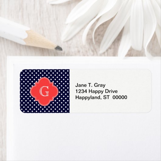 Navy White Polka Dot Coral Quatrefoil Monogram (Insitu)