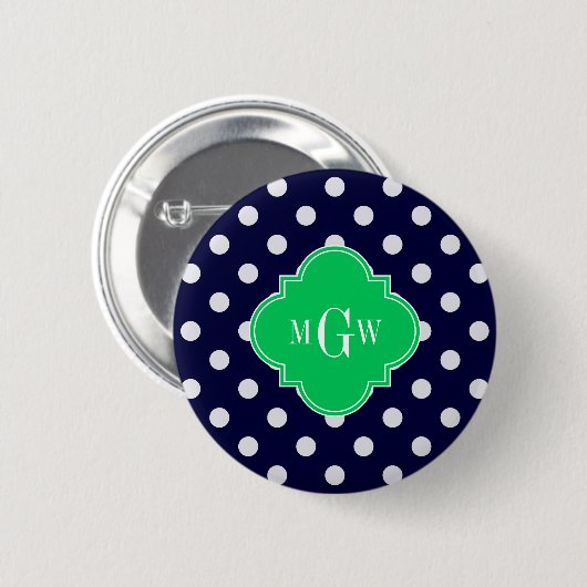Navy White Polka Dot Emerald Quatrefoil 3 Button (Vorne & Hinten)