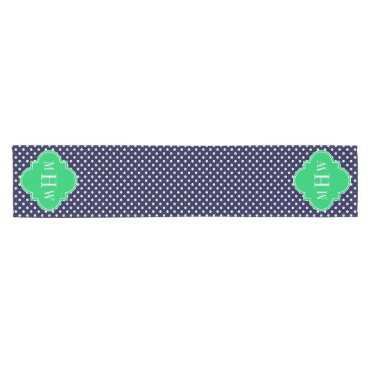 Navy White Polka Dot Emerald Quatrefoil 3 Kurzer Tischläufer (Horizontal)