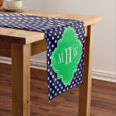 Navy White Polka Dot Emerald Quatrefoil 3 Kurzer Tischläufer (Beispiel)