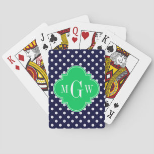 Navy White Polka Dot Emerald Quatrefoil 3 Spielkarten