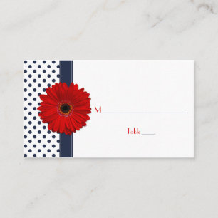 Navy White Polka Dot Red Gerber Daisy Platzkarte