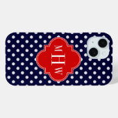 Navy White Polka Dot Red Quatrefoil 3 Monogramm Case-Mate iPhone Hülle (Rückseite (Horizontal))