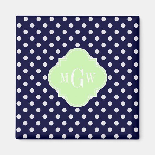 Navy White Polka Dots Celery Quatrefoil 3 Monogram Magnet (Vorne)