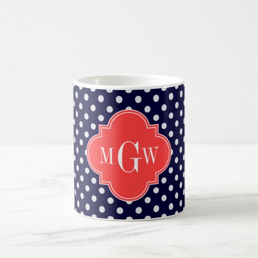 Navy White Polka Dots Coral Quatrefoil 3 Kaffeetasse (Mittel)