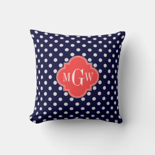Navy White Polka Dots Coral Quatrefoil 3 Kissen