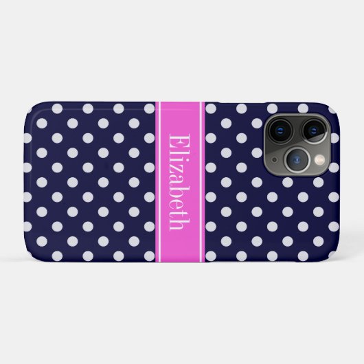 Navy White Polka Dots Hot Pink Ribbon Monogram Case-Mate iPhone Hülle (Rückseite (Horizontal))