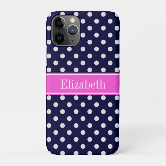 Navy White Polka Dots Hot Pink Ribbon Monogram Case-Mate iPhone Hülle (Rückseite)