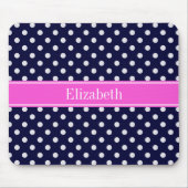 Navy White Polka Dots Hot Pink Ribbon Monogram Mousepad (Vorne)