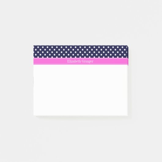 Navy White Polka Dots Hot Pink Ribbon Monogram Post-it Klebezettel (Vorderseite)