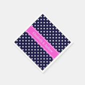 Navy White Polka Dots Hot Pink Ribbon Monogram Serviette (Ecke)