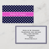 Navy White Polka Dots Hot Pink Ribbon Monogram Visitenkarte (Vorne/Hinten)
