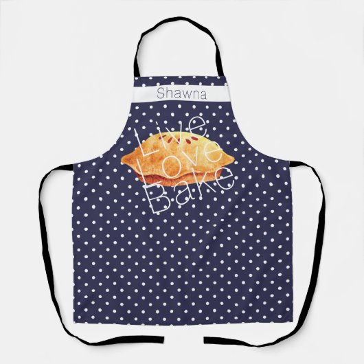 Navy White Polka Dots Live Liebe Bake Personalisie Schürze (Vorderseite)