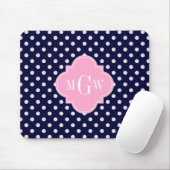Navy White Polka Dots Pink Quatrefolie 3 Monogramm Mousepad (Mit Mouse)