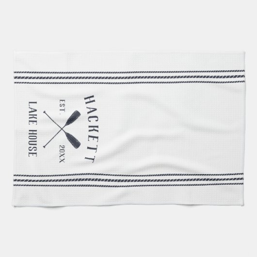 Navy & White Rusoars Personalisiertes Lake House Geschirrtuch (Horizontal)