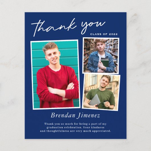 Navy White Script 3 Foto Abschluss Vielen Dank (Vorderseite)