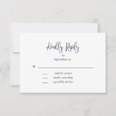 Navy White Script Typografy Floral Wedding RSVP (Vorderseite)