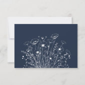 Navy White Script Typografy Floral Wedding RSVP (Rückseite)