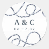 Navy & White | Seaworthy Wedding Monogram Runder Aufkleber (Vorderseite)