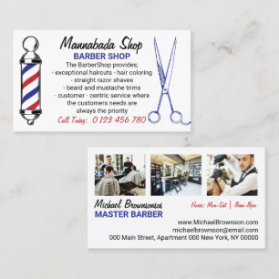 Navy White Simple Barber Pole Schere Foto Visitenkarte