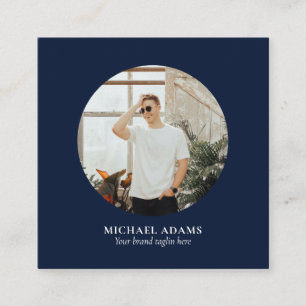 Navy & White Simple Modern Foto Social Media Quadratische Visitenkarte