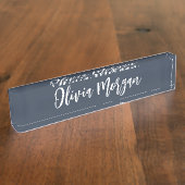 Navy & White Sketched Curry Script Name Namensplakette (Seite)