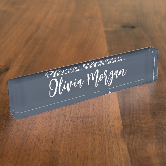 Navy & White Sketched Curry Script Name Namensplakette (Seite)