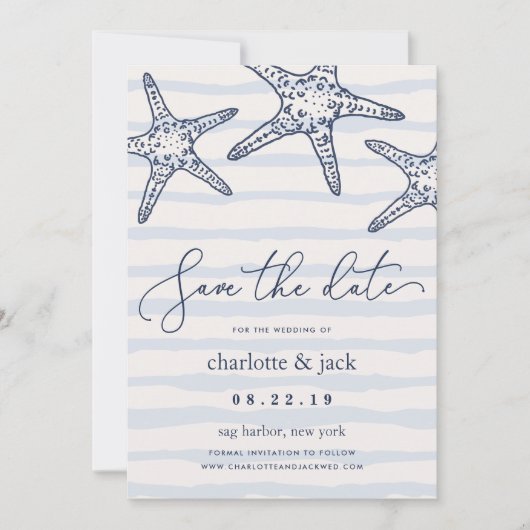 Navy & White Starfish Save the Date (Vorderseite)
